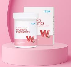 A container and box of Atomy Women's Probiotics, with the brand's logo and product information displayed.