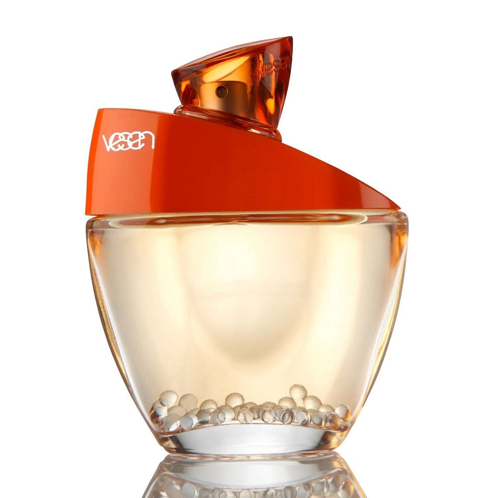 A bottle of VESEN JAFRA perfume with a clear liquid and an orange cap, displaying the brand and product name on the bottle. solo en obsequiosvero